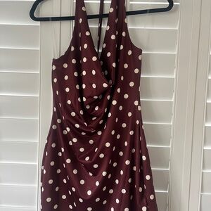 Mahina Maroon and White Backless Polka Dot Dress